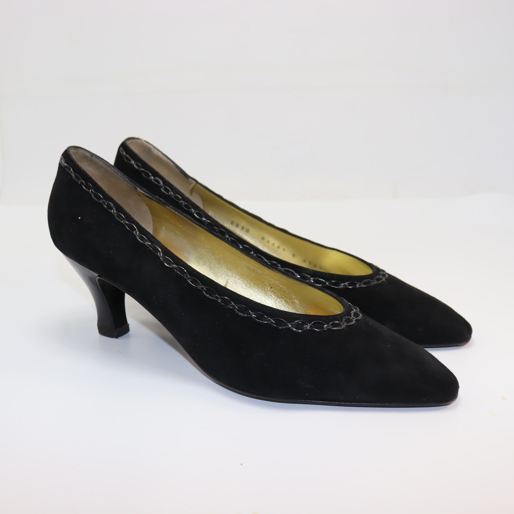 Bruno Magli‎ Pumps 10 AA Black Womens Suede Chain Trim Heels